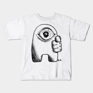Amogus pointing at the black void you named your soul Black Kids T-Shirt